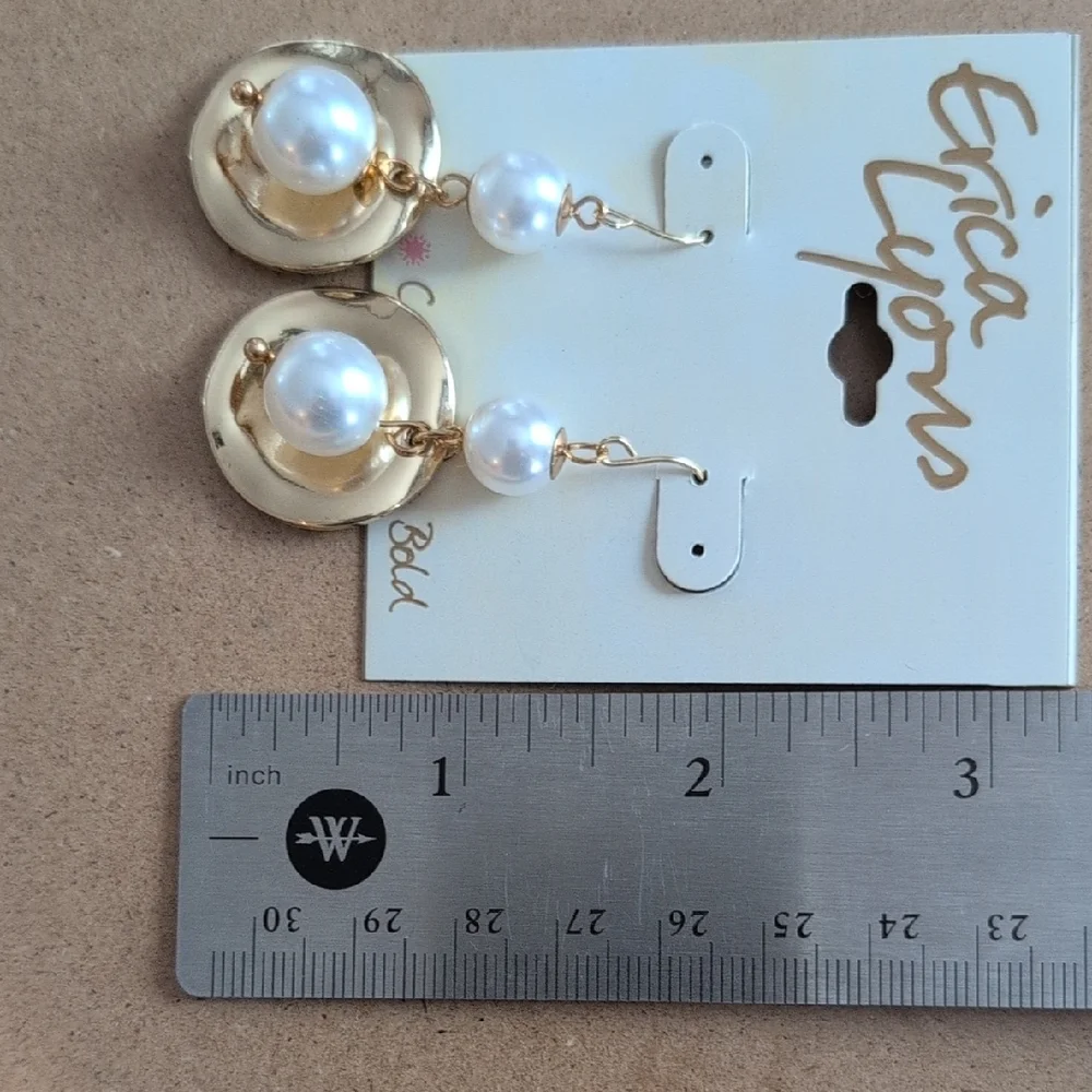 Erica Lyons Gold and White Pearl Drop Earrings
